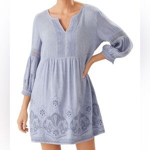 Tommy Bahama St Lucia Split Neck Dress Blue with Eyelet Detail, Size Small‎